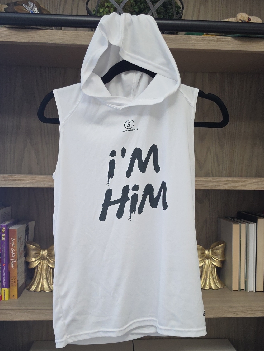 Boy's White Hooded Swim Tank - "I'm Him" Graphic
